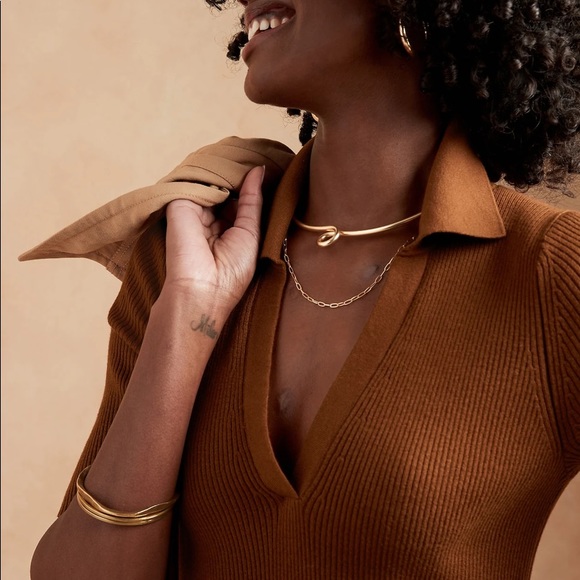 Banana republic brown ribbed dress with collar size large - Picture 2 of 5